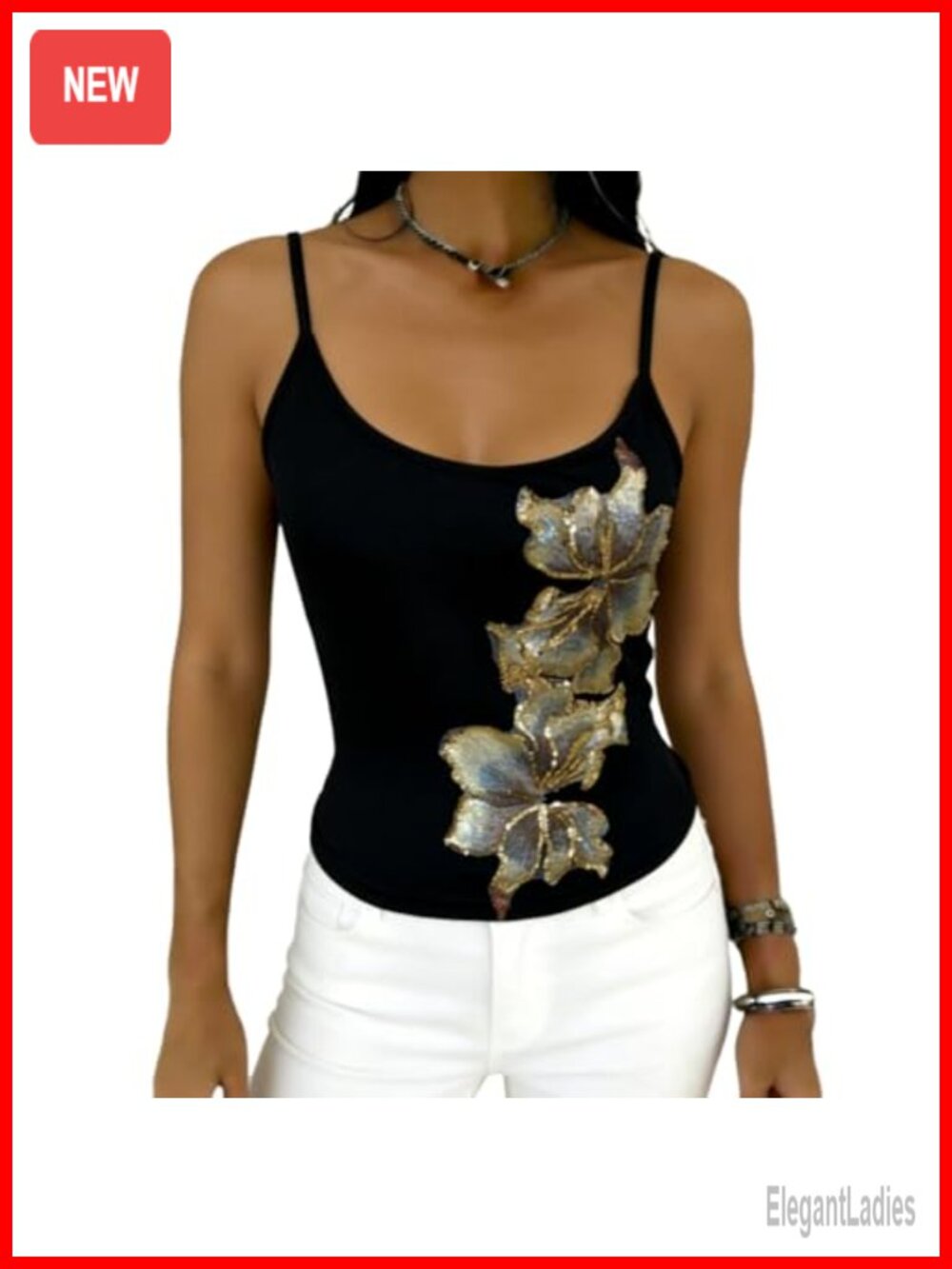 GGOOB Floral Sequin Embroidered Tank Top Womens Y2K Coquette Summer Cami